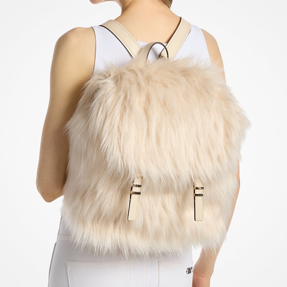 MICHAEL KORS Quinn Medium Flap Faux Fur Backpack
Natural 
NWT 

Live Style - Picture 3 of 16